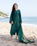 JADE-3PC LAWN CHIKAN EMBROIDERED SHIRT WITH CHIFFON PRINTED DUPATTA AND TROUSER-BIC-4877