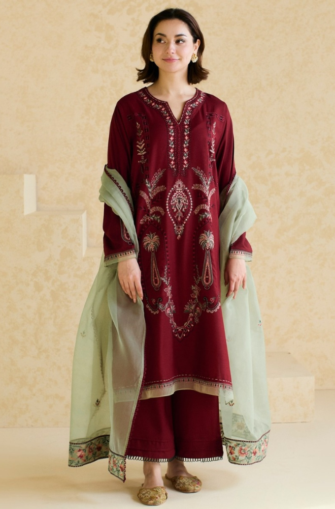 ZARA SHAHJAHAN - 3PC LAWN EMBROIDERED SHIRT WITH ORGANZA EMBROIDERED DUPATTA AND TROUSER -BIC-3827