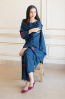 AISLING-3PC DHANAK EMBROIDERED SHIRT WITH DHANAK EMBROIDERED SHAWL & TROUSER -BIC-3132