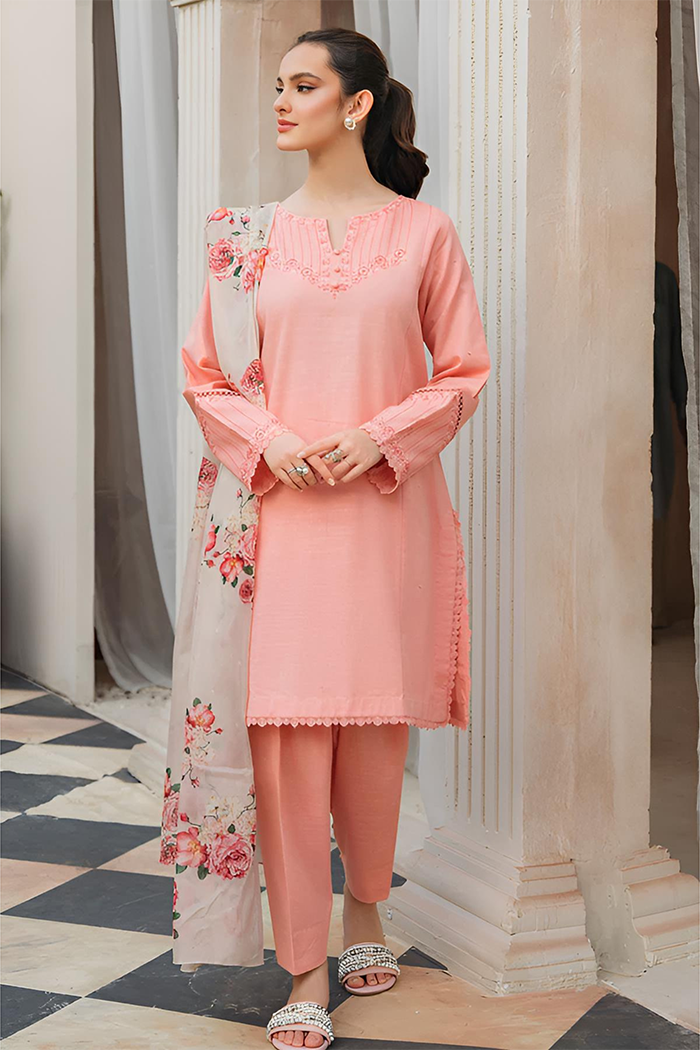 ZIVA-3PC LAWN EMBROIDERED SHIRT WITH MONARK  PTRINTED DUPATTA & TROUSER-BIC-3503