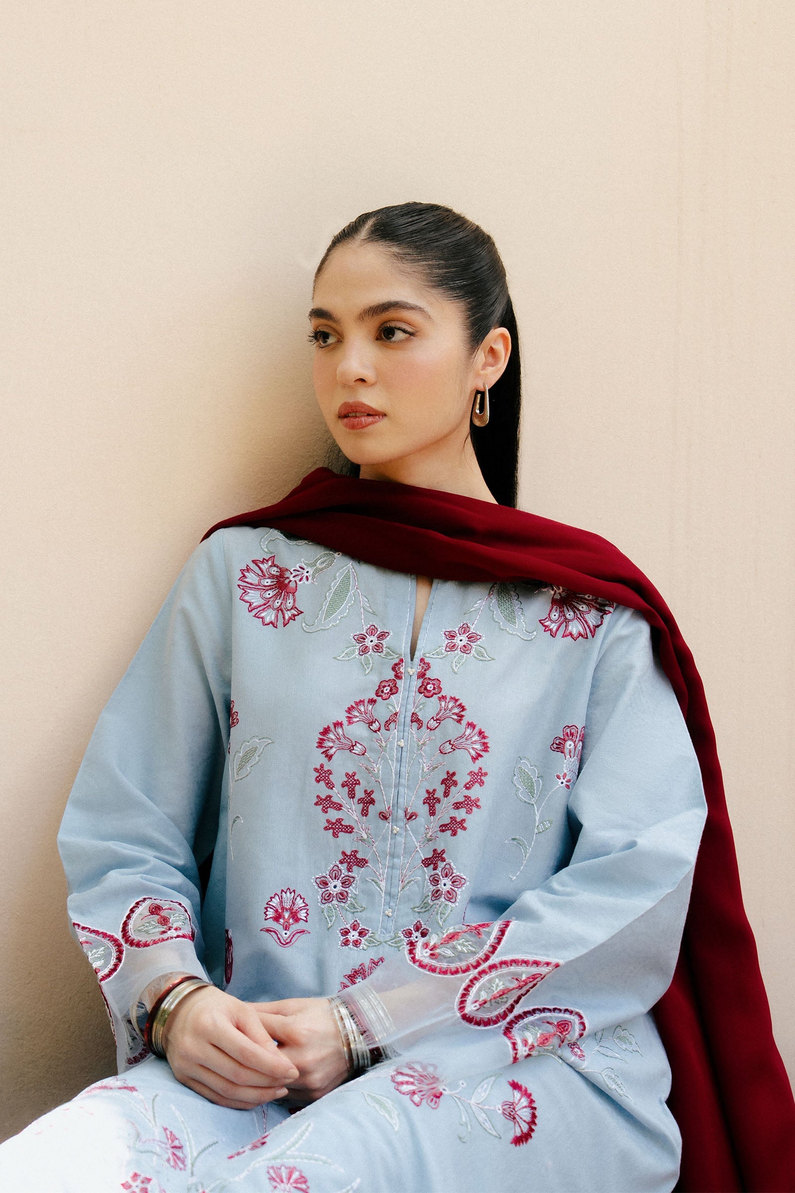 ZAHRA SHAHJAHAN-3PC DHANAK EMBROIDERED SHIRT WITH CHIFFON  DUPATTA AND TROUSER BIC-4215