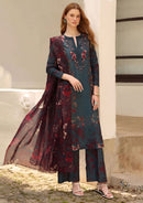 IZNIK-3PC LAWN PRINTED EMBROIDERED SHIRT WITH SILK PRINTED DUPATTA AND PRINTED EMB TROUSER-021
