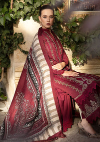 MARIA B - 3PC DHANAK EMBROIDERED SHIRT WITH COUTURE WOOL PRINT SHAWL AND DHANAK TROUSER-BIC-4043
