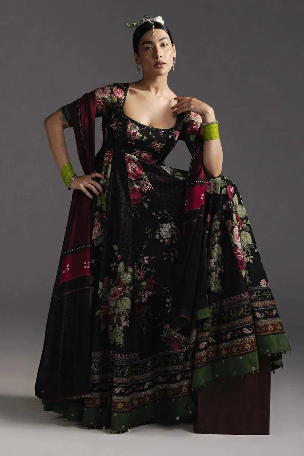 ZARA SHAH JAHAN-3PC DIGITAL PRINTED FROCK WITH SILK PRINTED DUPATTA & DYED TROUSER-BIC-070