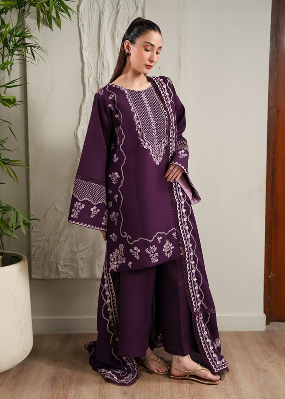ETHNC-3PC LAWN EMBROIDERED SHIRT WITH LAWN EMBROIDERED DUPATTA AND TROUSER-BIC-4871