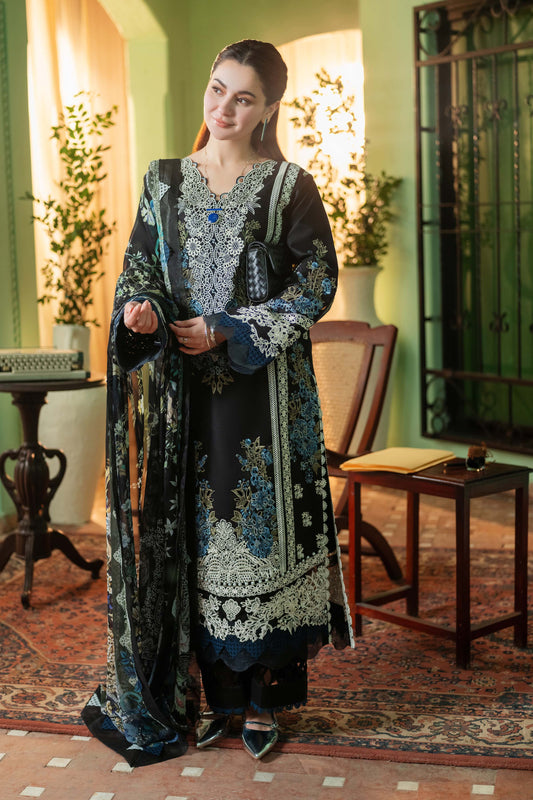 JADE-3PC DHANAK  EMBROIDERED SHIRT WITH COUTRAI PRINTED SHAWL & DHANAK TOUSER-BIC-4227