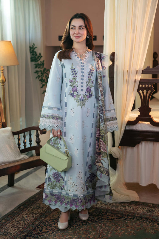 QALAMQAR-3PC LAWN EMBROIDERED SHIRT WITH MONARK PRINT DUAPATTA AND TROUSER-BIC-3724