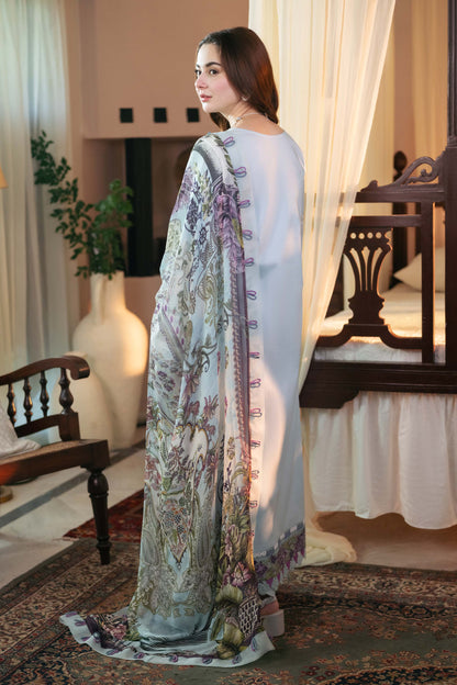 QALAMQAR-3PC LAWN EMBROIDERED SHIRT WITH MONARK PRINT DUAPATTA AND TROUSER-BIC-3724