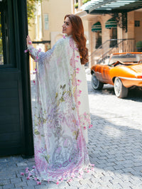 JADE-3PC LAWN CHIKENKARI EMBROIDERED SHIRT WITH CHIFFOON PRINT DUPATTA AND TROUSER-BIC-4764