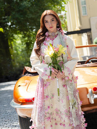 JADE-3PC LAWN CHIKENKARI EMBROIDERED SHIRT WITH CHIFFOON PRINT DUPATTA AND TROUSER-BIC-4764