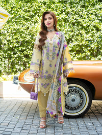 JADE-3PC LAWN CHIKENKARI EMBROIDERED SHIRT WITH CHIFFOON PRINT DUPATTA AND TROUSER-BIC-