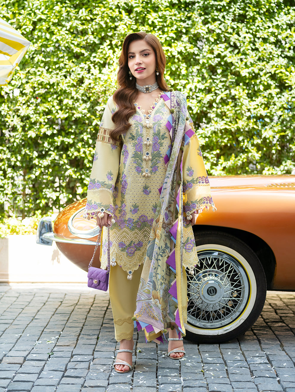 JADE-3PC LAWN CHIKENKARI EMBROIDERED SHIRT WITH CHIFFOON PRINT DUPATTA AND TROUSER-BIC-
