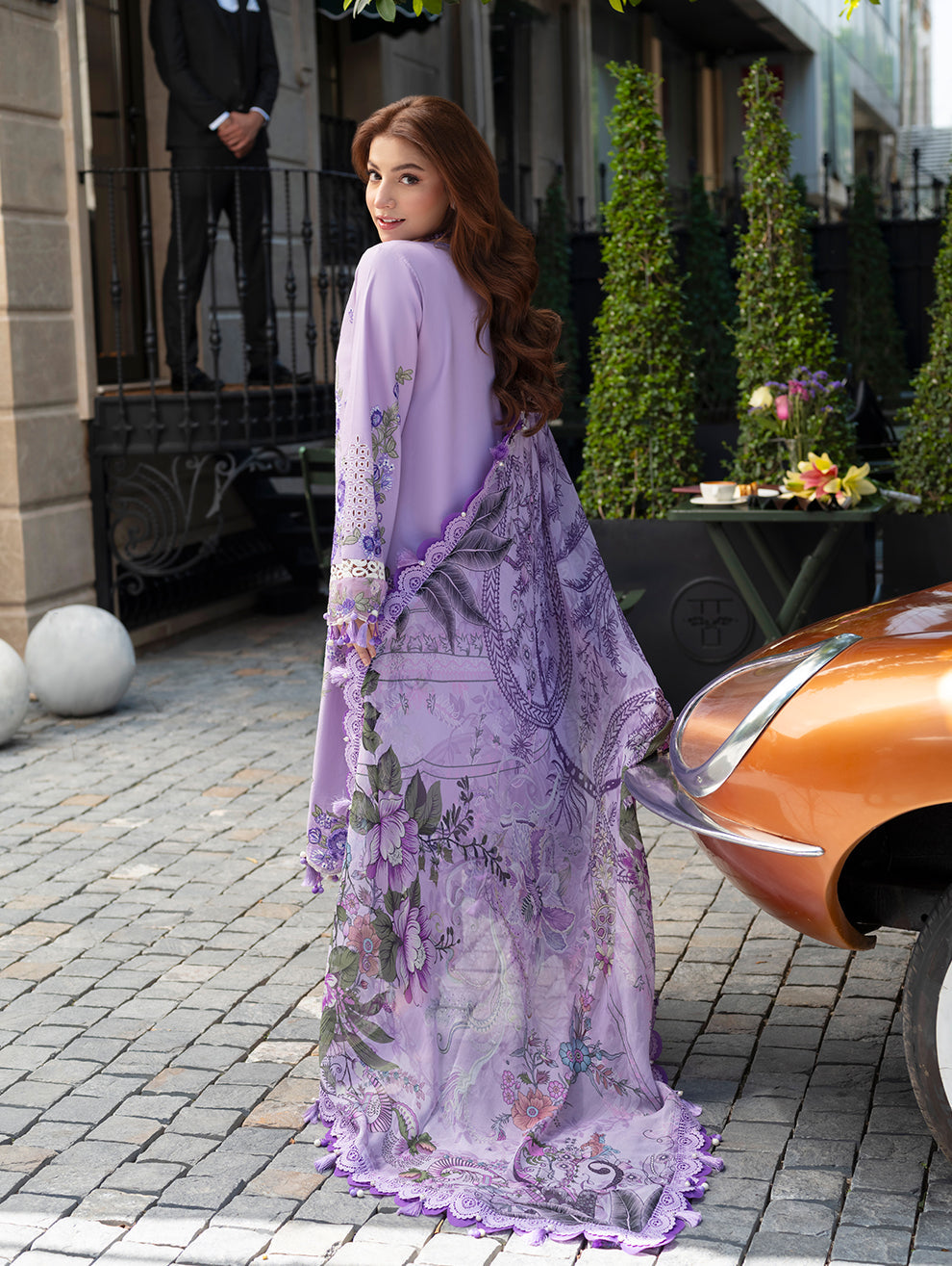 JADE-3PC LAWN CHIKANKAARI EMBROIDERED SHIRT WITH CHIFFON PRINTED DUPATTA AND TROUSER-BIC-4794