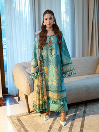 JADE-3PC LAWN CHIKANKAARI EMBROIDERED SHIRT WITH CHIFFON PRINTED DUPATTA AND TROUSER-BIC-4788