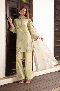 IZNIK-3PC LAWN PRINTED EMB SHIRT WITH SILK PRINTED DUPATTA AND TROUSER-BIC-041