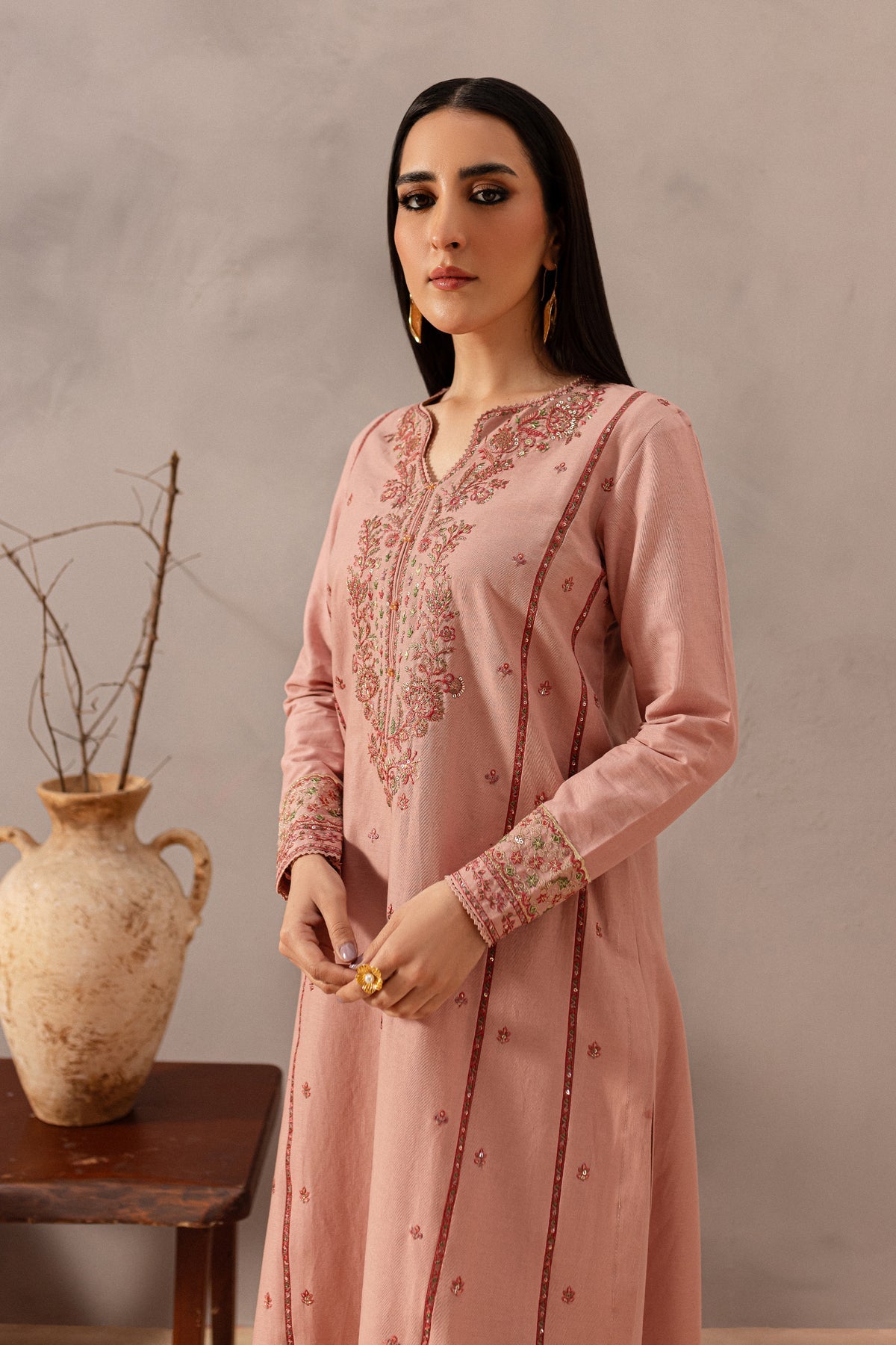BATIK-2PIECE DHANAK EMBROIDERED SHIRT WITH DHANAK EMB TROUSER-BIC-15017