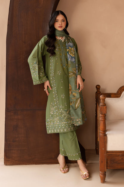 BATIK-3PC LAWN EMBROIDERED SHIRT WITH MONARK PRINT DUPATTA AND EMB TROUSER-BIC-3700