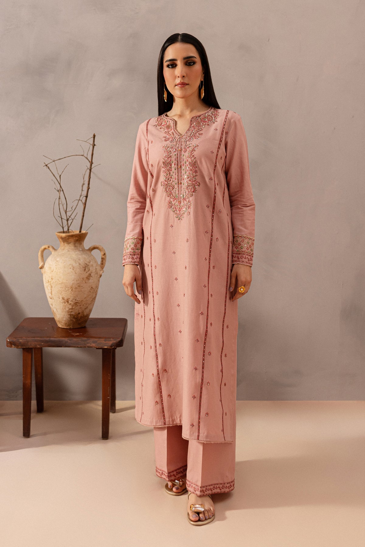 BATIK-2PIECE DHANAK EMBROIDERED SHIRT WITH DHANAK EMB TROUSER-BIC-15017