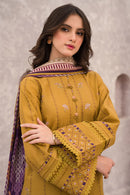 JAZMIN-3PC DHANAK EMBROIDERED SHIRT WITH COUTRAI WOOL PRINTED SHAWL & TROUSER-BIC-4028