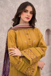 JAZMIN-3PC DHANAK EMBROIDERED SHIRT WITH COUTRAI WOOL PRINTED SHAWL & TROUSER-BIC-4028