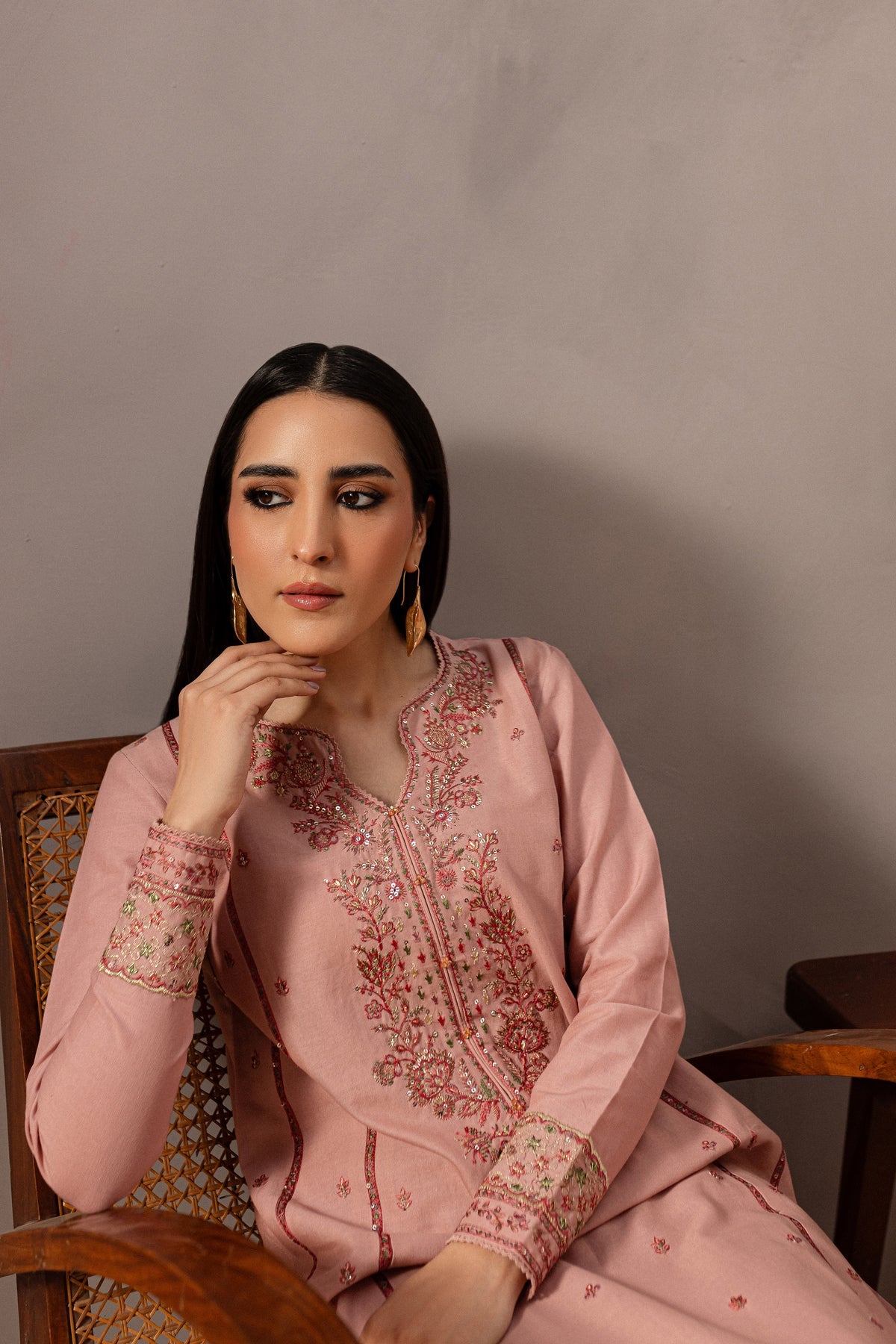 BATIK-2PIECE DHANAK EMBROIDERED SHIRT WITH DHANAK EMB TROUSER-BIC-15017