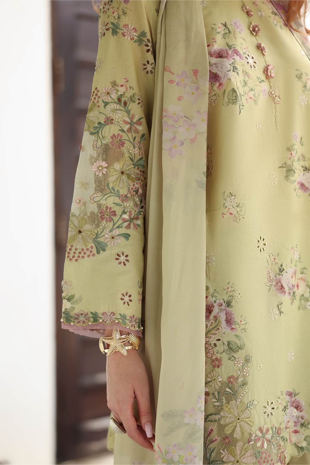 IZNIK-3PC LAWN PRINTED EMB SHIRT WITH SILK PRINTED DUPATTA AND TROUSER-BIC-041
