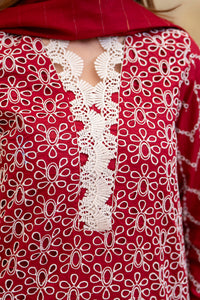 MIRAKHI-3PC LAWN CHIKENKARI EMBROIDERED SHIRT WITH LAWN TUBE SLUB DUPATTA-BIC-6500