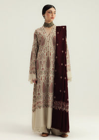 ZARA SHAHJAHAN-3PC KHADDAR EMBROIDERED SHIRT WITH DHANAK EMBROIDERED SHAWL AND TROUSER-BIC-4396
