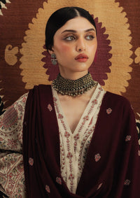 ZARA SHAHJAHAN-3PC KHADDAR EMBROIDERED SHIRT WITH DHANAK EMBROIDERED SHAWL AND TROUSER-BIC-4396