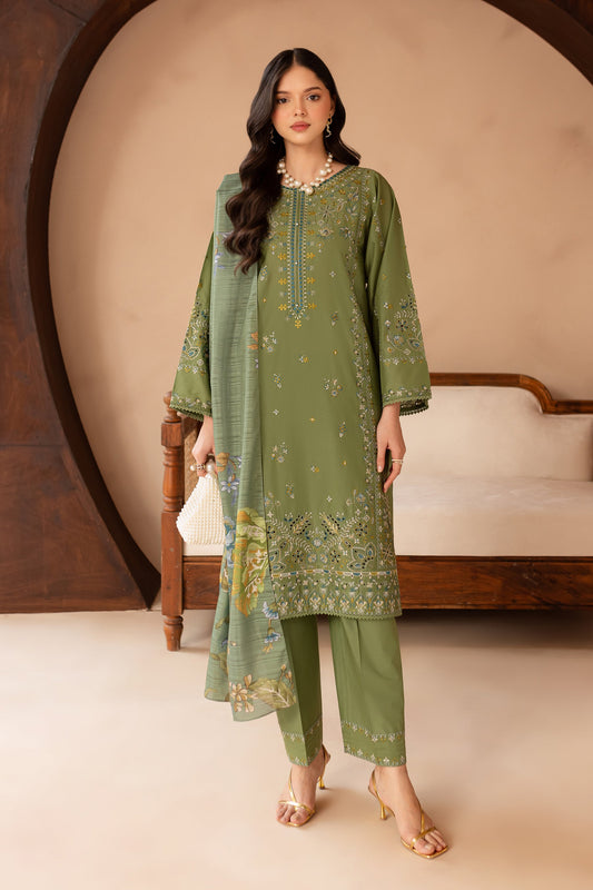 BATIK-3PC LAWN EMBROIDERED SHIRT WITH MONARK PRINT DUPATTA AND EMB TROUSER-BIC-3700