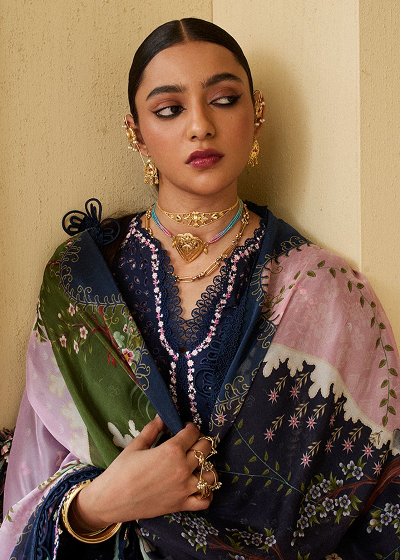 SUFFUSE-3PC LAWN CHIKAN EMBROIDERED SHIRT WITH CHIFFON PRINTED DUPATTA AND TROUSER-BIC-4731