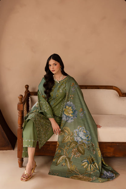 BATIK-3PC LAWN EMBROIDERED SHIRT WITH MONARK PRINT DUPATTA AND EMB TROUSER-BIC-3700
