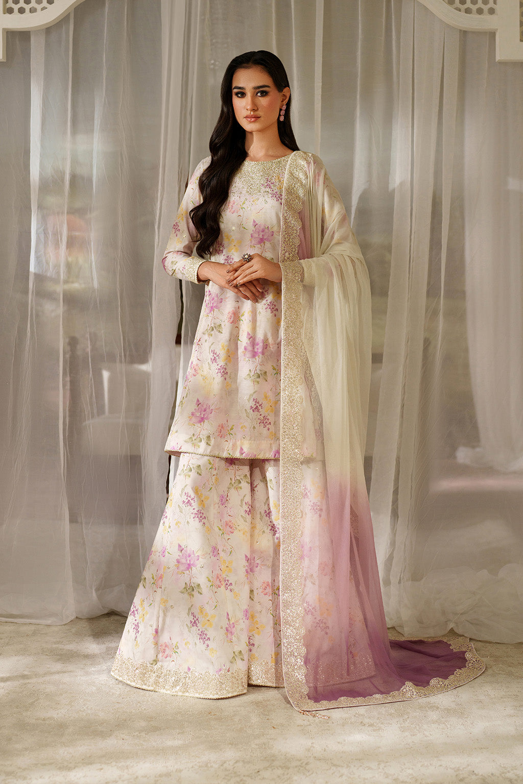 IZNIK-3PC LAWN DIGITAL PRINTED EMB SHIRT WITH SILK TYE&DYE EMB DUPATTA AND PRINTED TROUSER-BIC-027