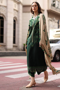 CHARIZMA-3PC DHANAK EMBROIDERED SHIRT WITH COUTRAI PRINTED SHAWL AND EMB TROUSER-BIC-5321