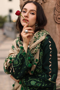 CHARIZMA-3PC DHANAK EMBROIDERED SHIRT WITH COUTRAI PRINTED SHAWL AND EMB TROUSER-BIC-5321