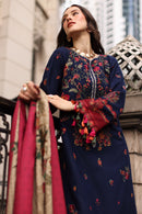 CHARIZMA-3PC DHANAK EMBROIDERED SHIRT WITH COUTRAI PRINTED SHAWL AND EMB TROUSER-BIC-5318