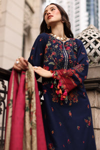 CHARIZMA-3PC DHANAK EMBROIDERED SHIRT WITH COUTRAI PRINTED SHAWL AND EMB TROUSER-BIC-5318