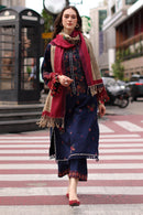 CHARIZMA-3PC DHANAK EMBROIDERED SHIRT WITH COUTRAI PRINTED SHAWL AND EMB TROUSER-BIC-5318