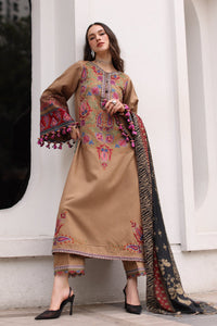 CHARIZMA-3PC DHANAK EMBROIDERED SHIRT WITH COUTRAI PRINTED SHAWL AND EMB TROUSER-BIC-5319