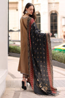 CHARIZMA-3PC DHANAK EMBROIDERED SHIRT WITH COUTRAI PRINTED SHAWL AND EMB TROUSER-BIC-5319