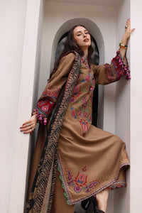 CHARIZMA-3PC DHANAK EMBROIDERED SHIRT WITH COUTRAI PRINTED SHAWL AND EMB TROUSER-BIC-5319