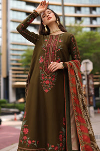CHARIZMA-3PC DHANAK EMBROIDERED SHIRT WITH COUTRAI PRINTED SHAWL AND EMB TROUSER-BIC-5320