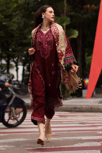 CHARIZMA-3PC DHANAK EMBROIDERED SHIRT WITH COUTRAI PRINTED SHAWL AND EMB TROUSER-BIC-5317