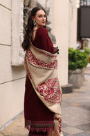 CHARIZMA-3PC DHANAK EMBROIDERED SHIRT WITH COUTRAI PRINTED SHAWL AND EMB TROUSER-BIC-5317