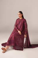 IZNIK-3PC LAWN PRINTED CHIKAN EMB FROCK WITH SILK PRINTED DUPATTA AND TROUSER-BIC-011