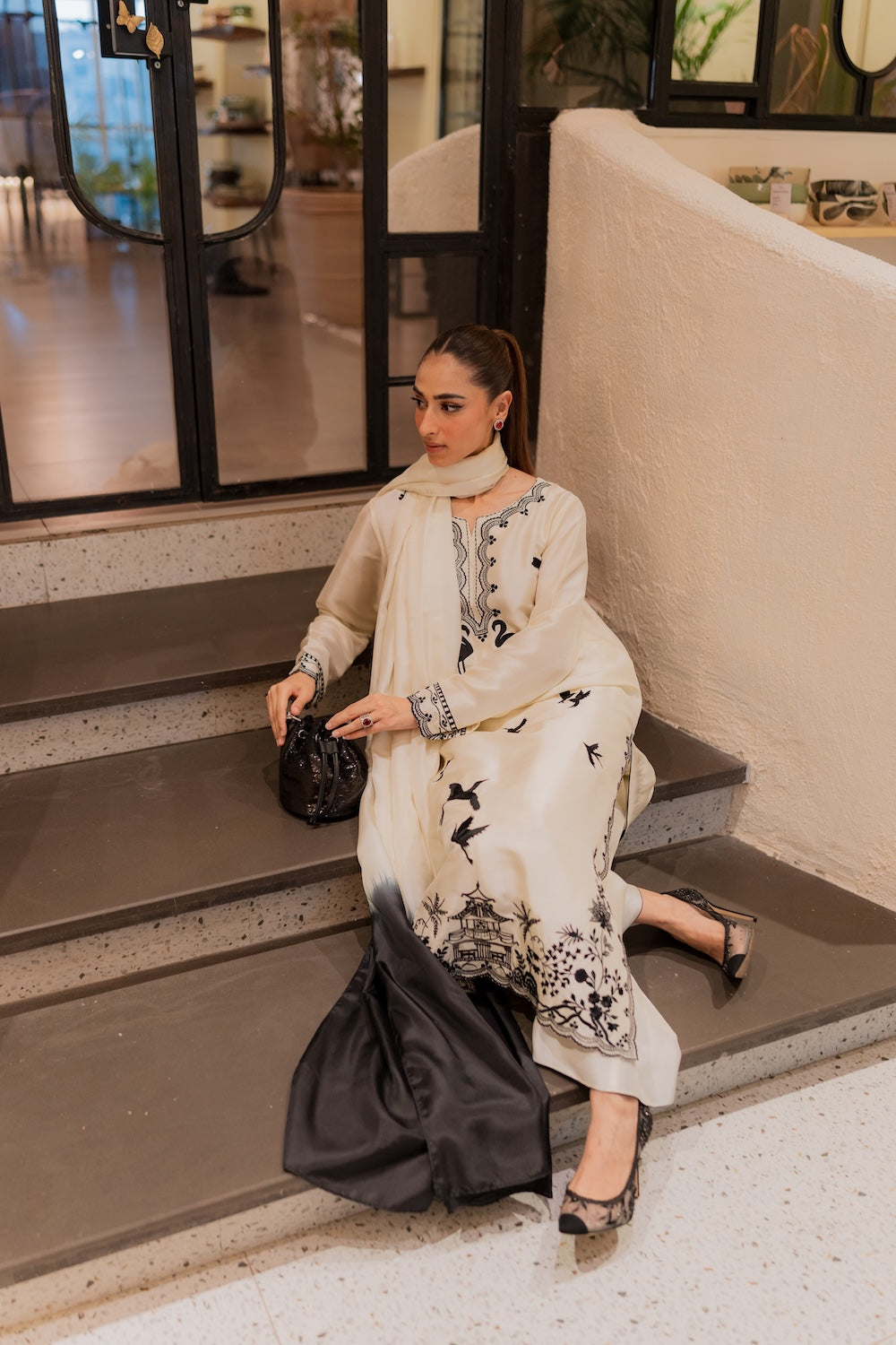 MIRANA-3PC DHANAK EMBROIDERED SHIRT WITH BAMBER TYE&DYE CHIFFON DUPATTA AND TROUSER-BIC-4249
