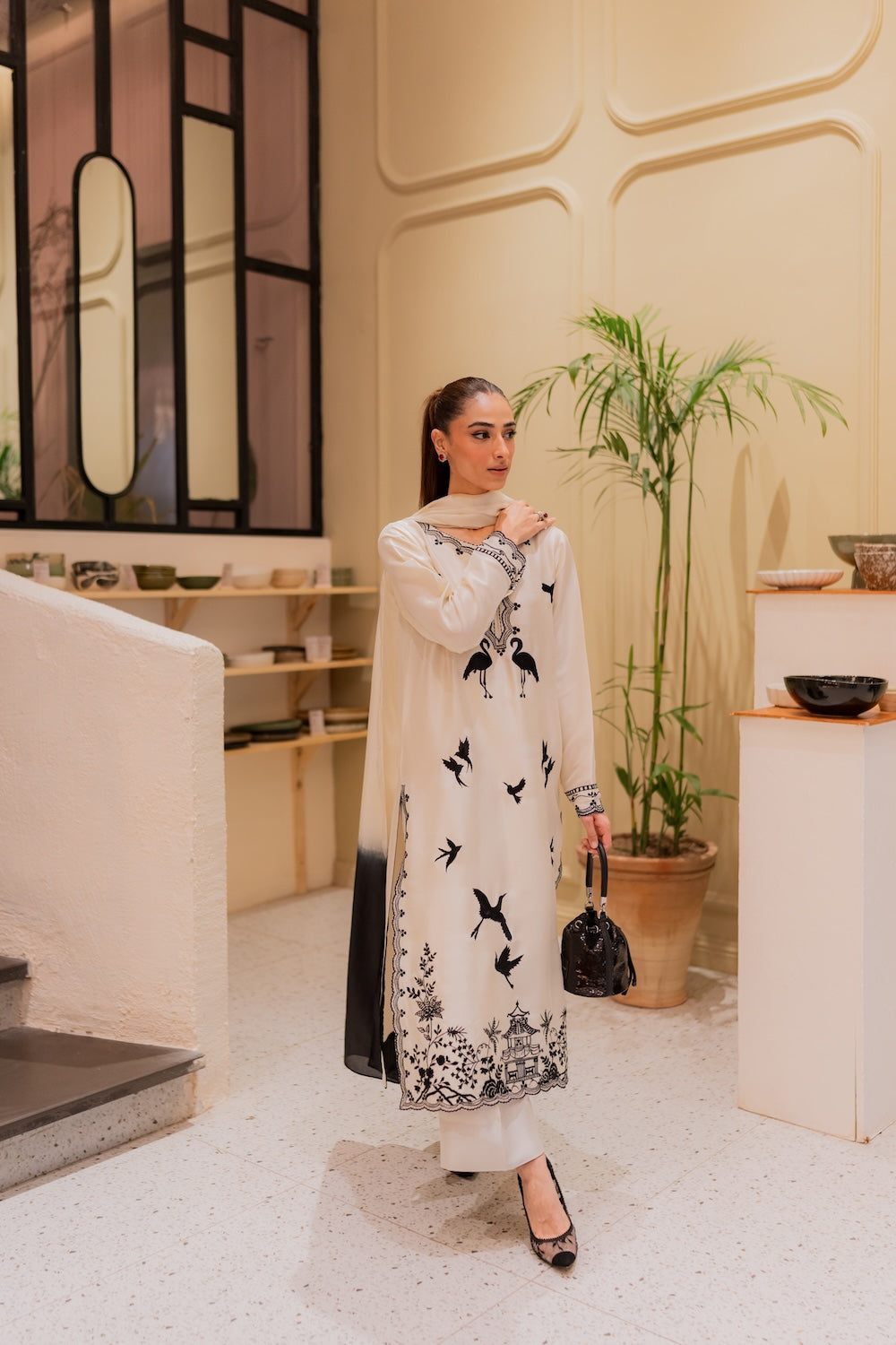 MIRANA-3PC DHANAK EMBROIDERED SHIRT WITH BAMBER TYE&DYE CHIFFON DUPATTA AND TROUSER-BIC-4249