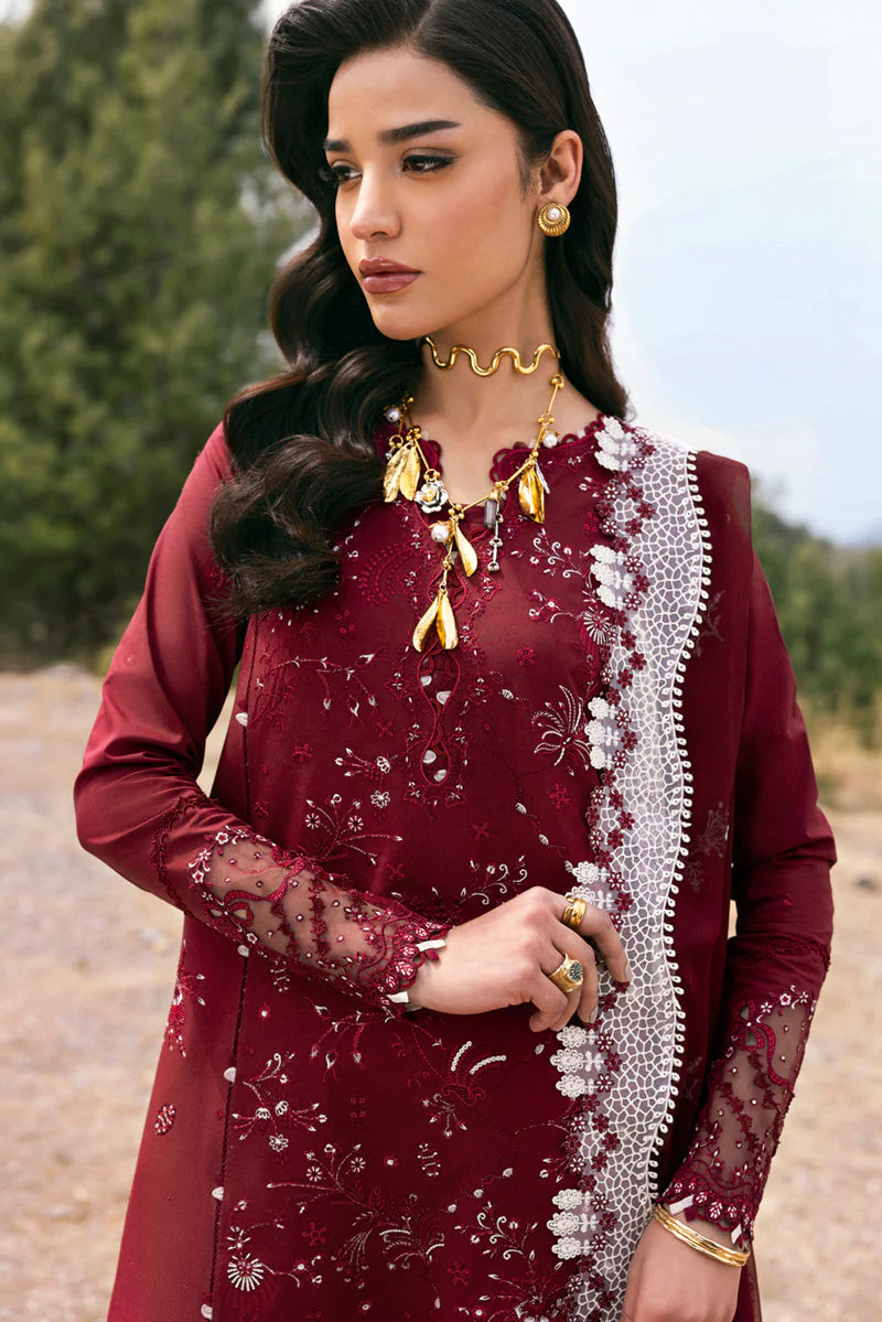 QALAMQAR-3PC LAWN EMBROIDERED SHIRT WITH KHAADI NET EMBROIDERED DUPATTA AND EMB TROUSER-BIC-4695