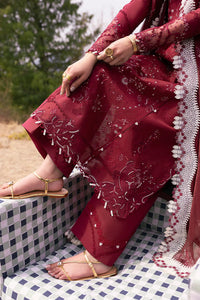 QALAMQAR-3PC LAWN EMBROIDERED SHIRT WITH KHAADI NET EMBROIDERED DUPATTA AND EMB TROUSER-BIC-4695