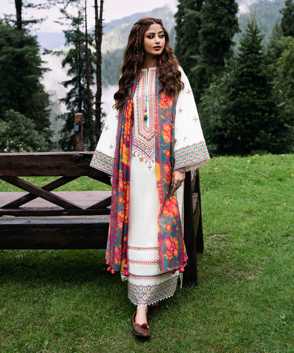 SAPPHIRE- 3PC DHANAK EMBROIDERED SHIRT WITH WOOL PRINT SHAWL AND TROUSER-BIC-3330